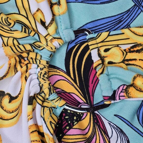 Boston Proper Ornate Scroll Floral D-Ring Gathered Front Flutter Sleeve Blouse - Picture 6 of 11